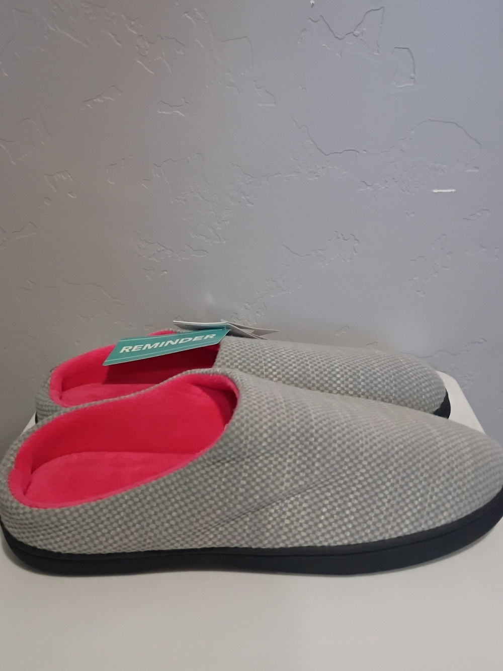 Women’s Slip-On Home Slippers in Grey with Pink Lining